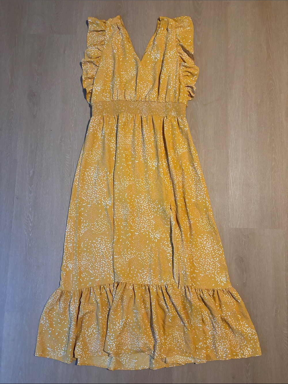 NWT Express Yellow Ruffle V-Neck Maxi Sundress